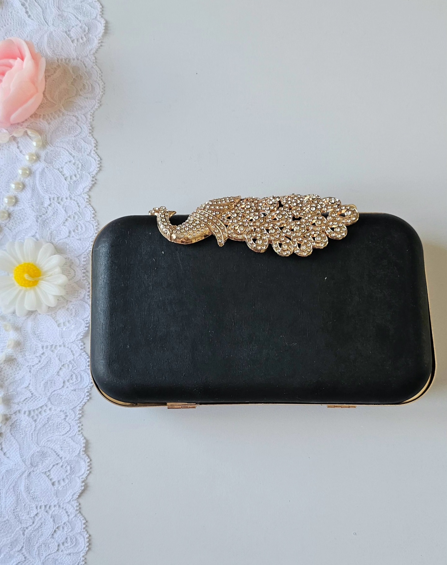 کیف کلاچ آماده مدل طاووس طلایی