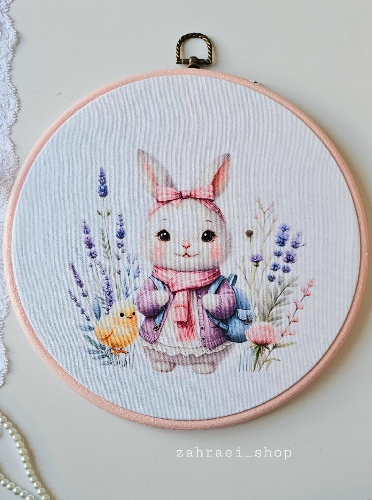 طرح چاپی خرگوش مدرسه ای پارچه مخمل هازان به همراه کارگاه