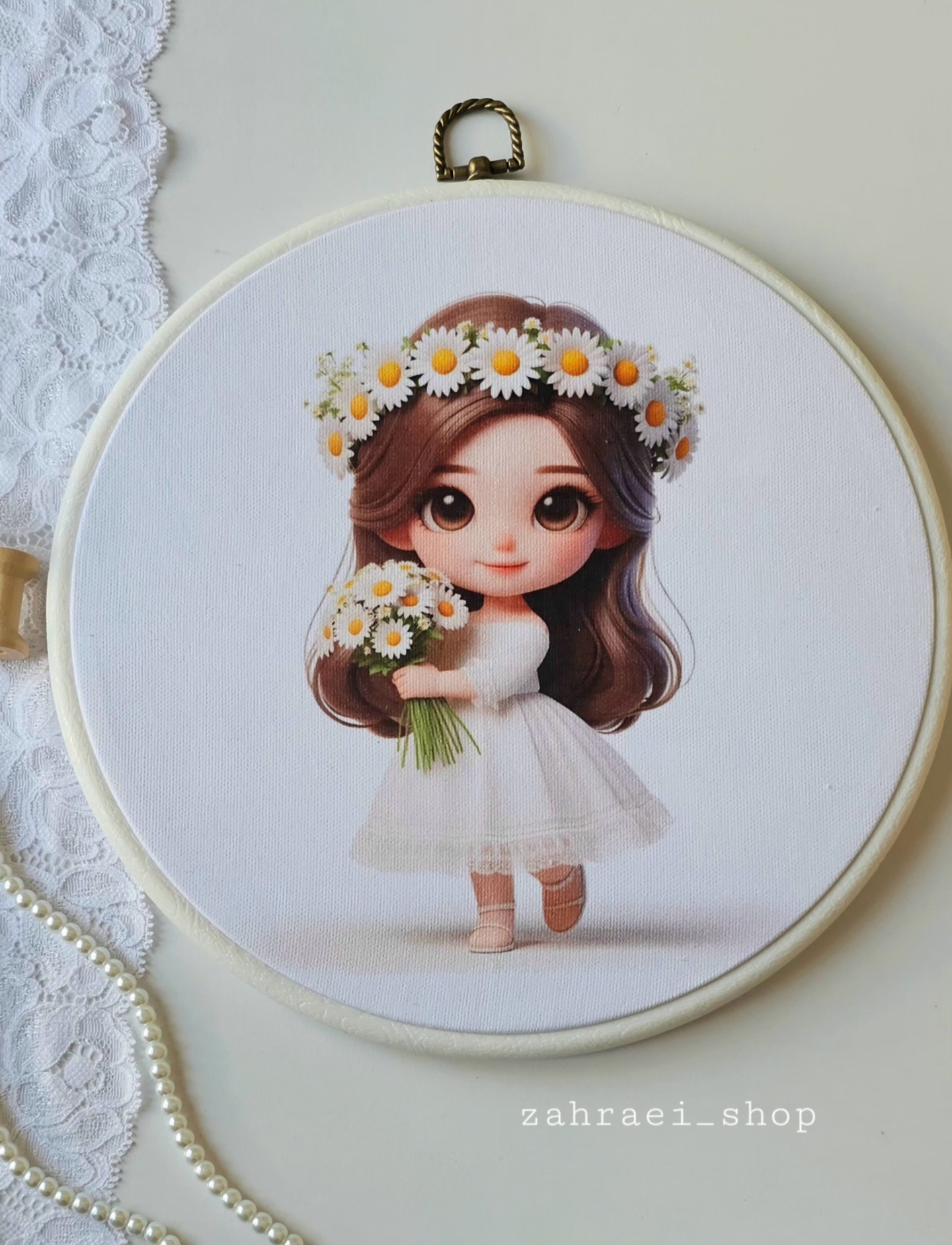 طرح چاپی دخترک عروس پارچه مخمل هازان به همراه کارگاه