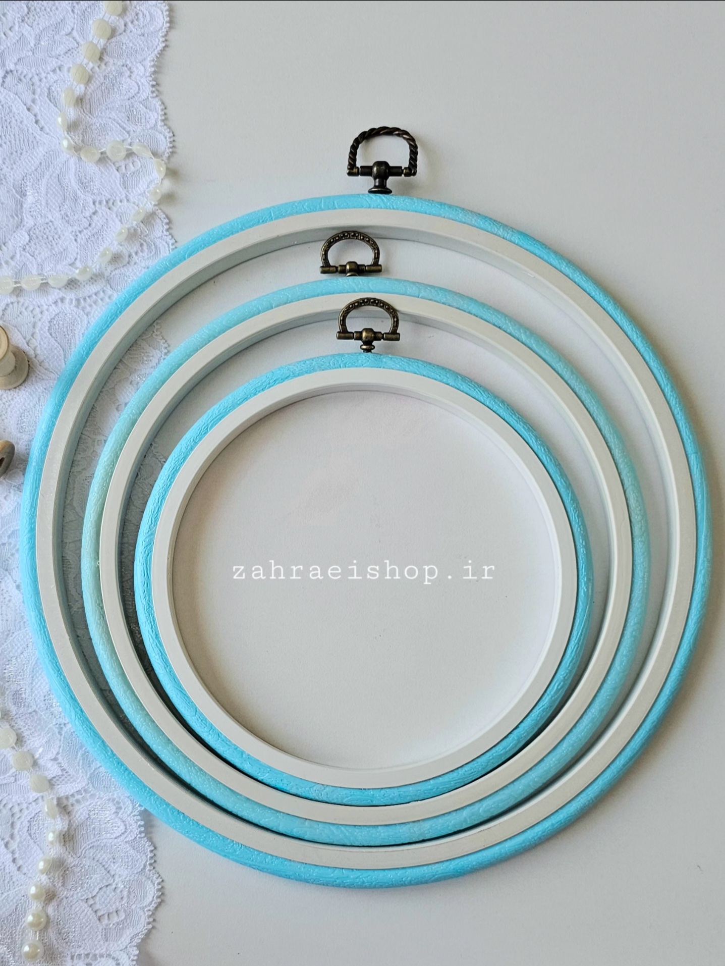 کارگاه گلدوزی ژله ای آبی روشن در سایزبندی