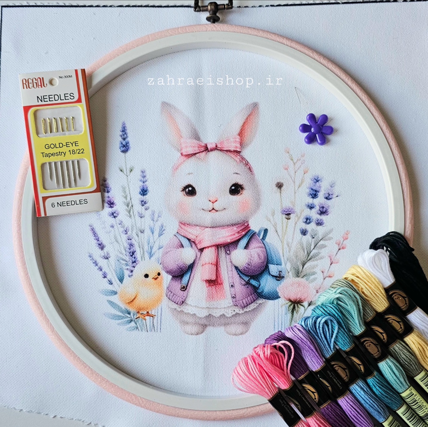 پک آماده گلدوزی با دست طرح خرگوش با کوله پشتی
